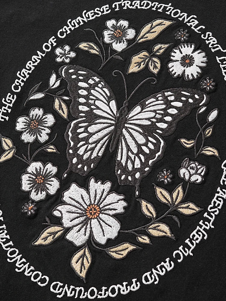 Vintage T Shirt Men Hip Hop Embroidery T Shirt Women Butterfly Letter Cotton Short Sleeve Harajuku Tees Casual Loose Unisex 2025