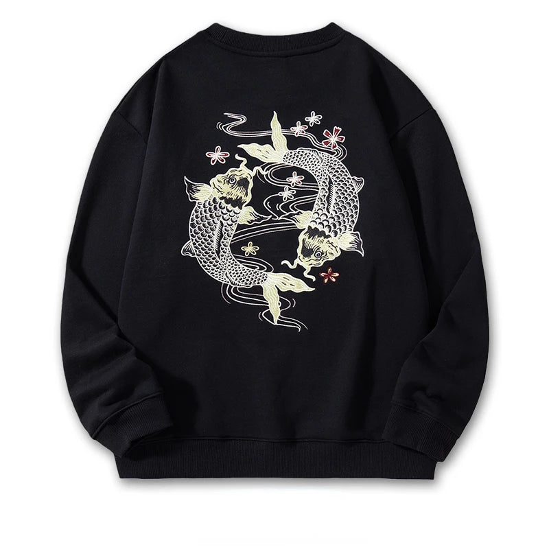 Autumn Embroidery Hoodies Men Women Chinese Carp Casual Crewneck Sweatshirt Cotton Fashion Hooded Hoodies Harajuku Unisex Male