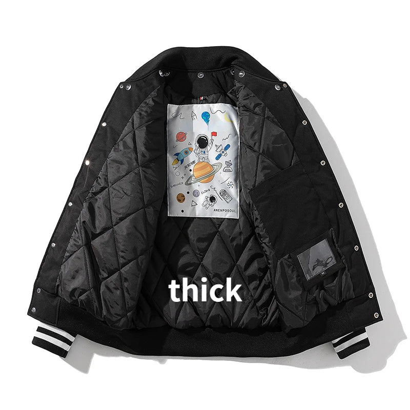 Men Women Varsity Jacket Autumn Winter Solid Color Baseball Jacket Fashion Casual Hooded College Parkas Windbreak Button Blue