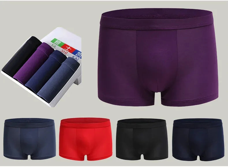 4 pcs Mens Underwear Boxers Shorts Solid Modal Ice Silk Boxer Male Underwear Sexy Breathable Youth Big Size 5XL 6XL 7XL