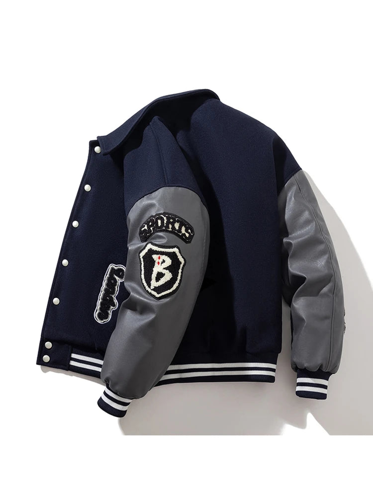 Winter Fashion Varsity Jacket Man Leather Sleeves Letter Embroidery Hip Hop Woolen Coat Women Vintage Thick Warm American Button