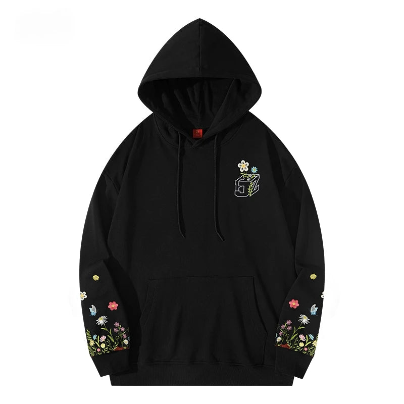Fashion Hoodies Men Oversize Flower Embroidery Hoodies Women Casual Hooded Sweatshirt Loose Unisex Hoody Designer Streetwear