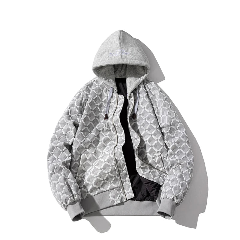 Men Bomber Jacket Women Winter Polit Basketball Jacket Hooded Solid Thick Jacquard American Couple Parkas Coat Unisex Streetwear