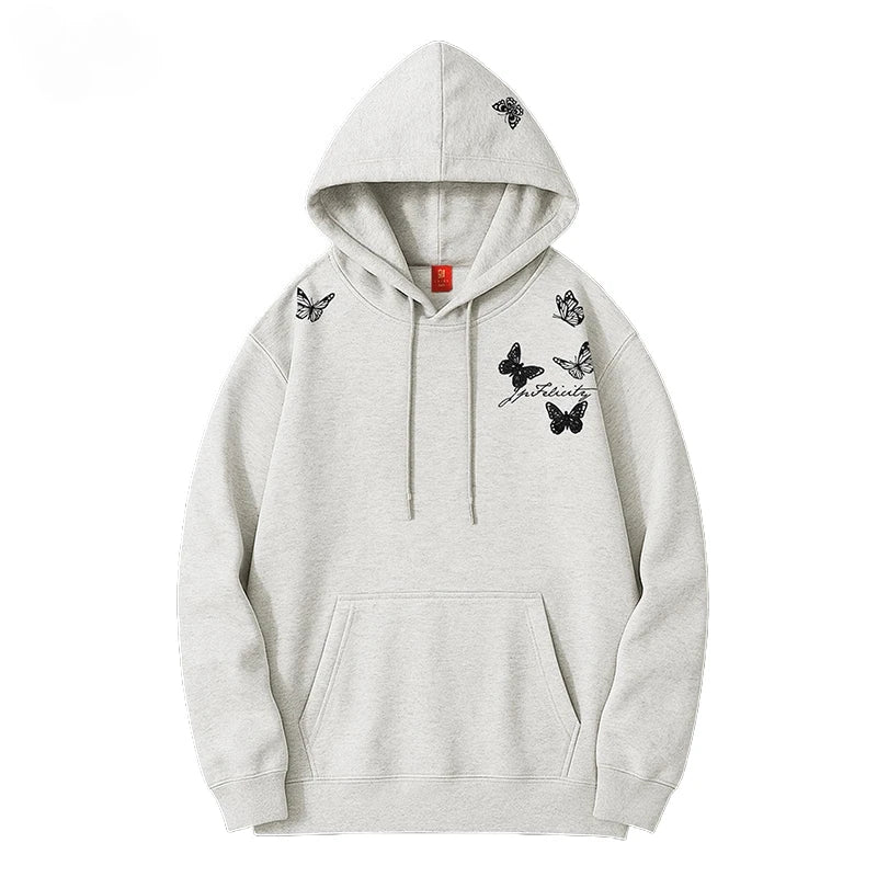 Butterfly Embroidery Hoodies Man Fashion Harajuku Sweatshirts Women Vintage Hooded Hoodies Oversize Designer Couple Pullover