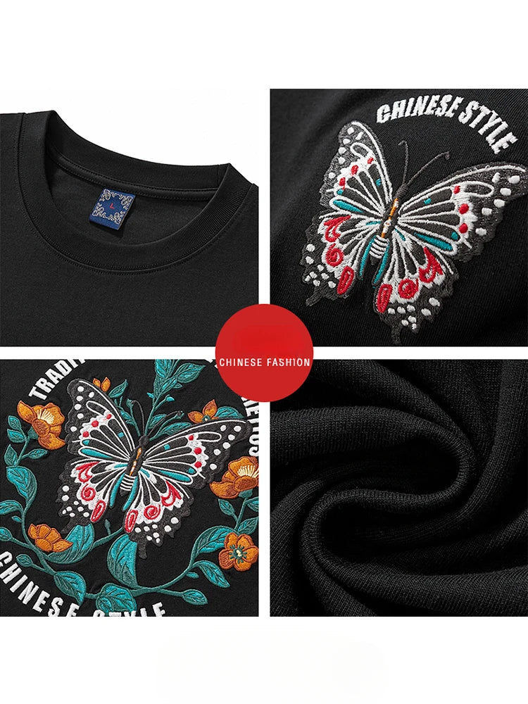 Summer Embroidery T Shirt Men Butterfly Harajuku T Shirt Women Fashion Graphic Tees Short Sleeve High Street Couple Clothes 2025