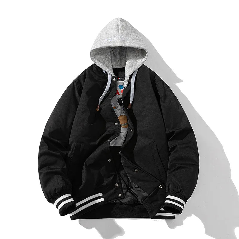 Men Women Varsity Jacket Autumn Winter Solid Color Baseball Jacket Fashion Casual Hooded College Parkas Windbreak Button Blue