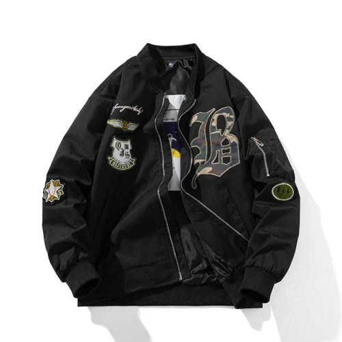 Autumn Winter Pilot Jacket Men Women Badge Star Vintage Bomber Jacket Embroidery Men Fashion Hip Hop Windbreaker Coat Streetwear