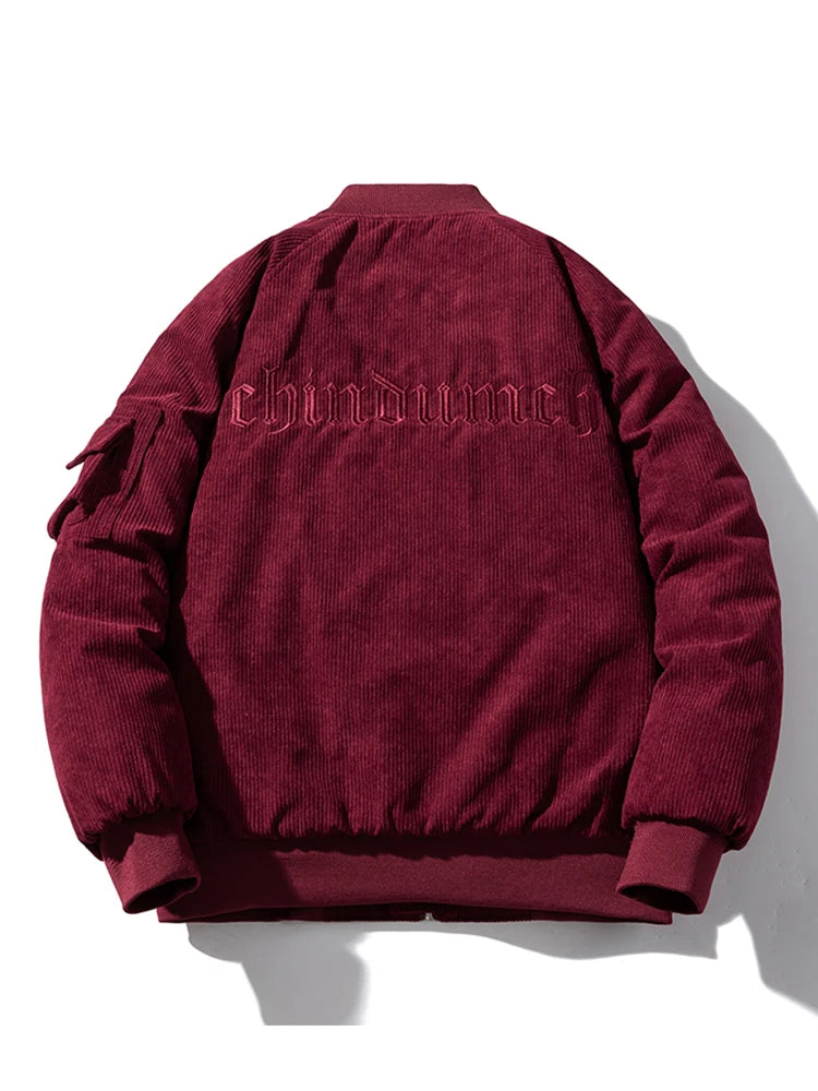Fashion Bomber Jacket Man Vintage Letter Embroidery Pilot Jacket Women Solid Cotton Corduroy Autumn Winter Coat Hooded Designer