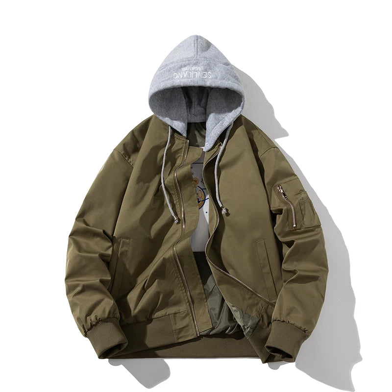 Autumn Winter Pilot Jacket Men Women Solid Bomber Jacket Vintage Fashion Casual Windbreaker Coat Hooded Couple Parkas Blue Khaki