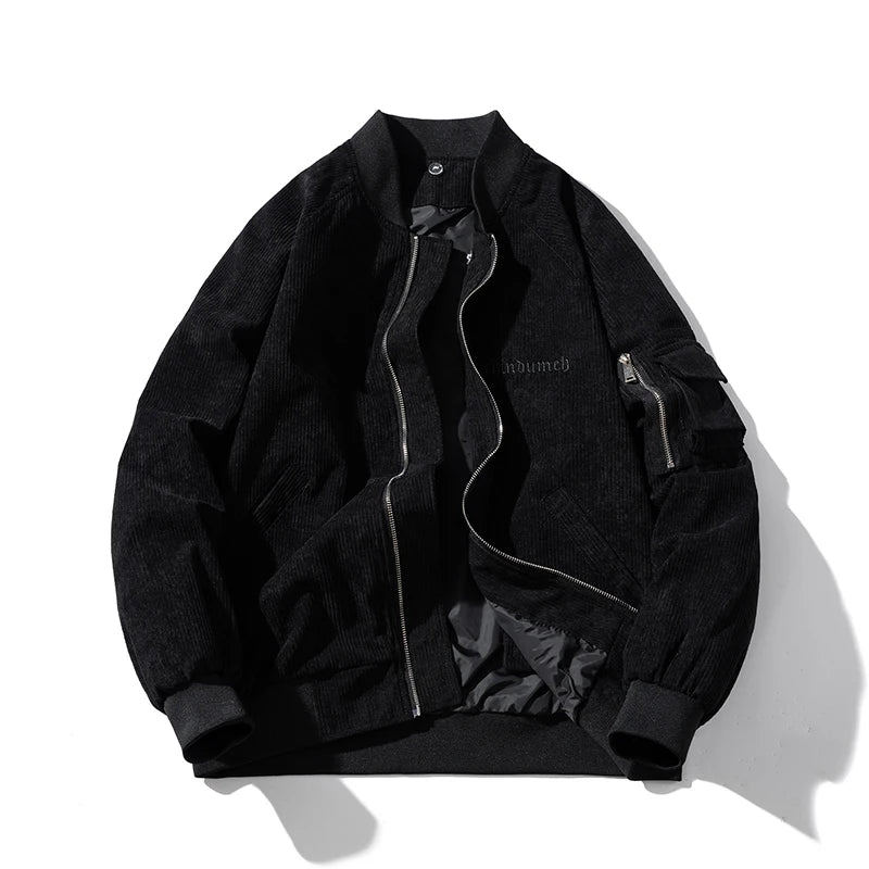 Fashion Bomber Jacket Man Vintage Letter Embroidery Pilot Jacket Women Solid Cotton Corduroy Autumn Winter Coat Hooded Designer