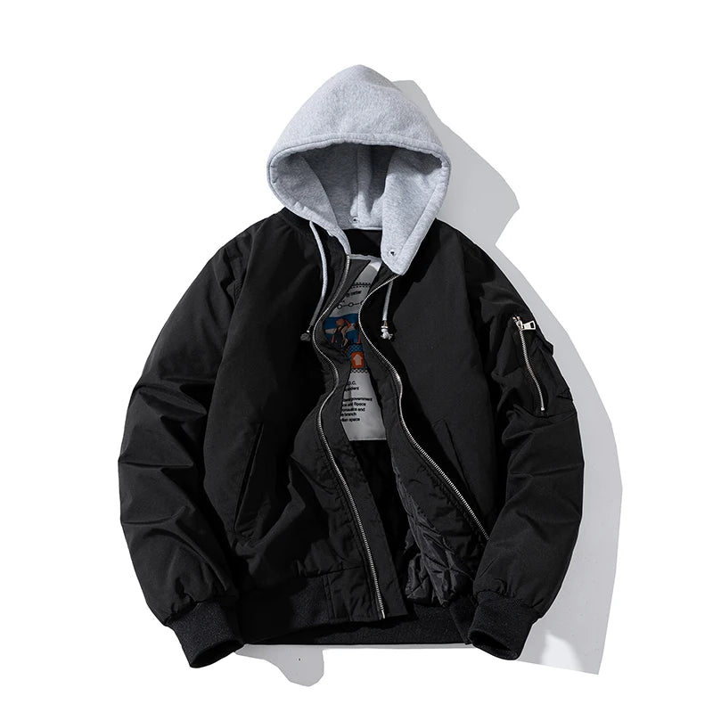 Men Bomber Jacket Autumn Winter Pilot Jacket Women Fashion Solid Baseball Coat Hooded Couple Windbreaker Pocket Streetwear Pink