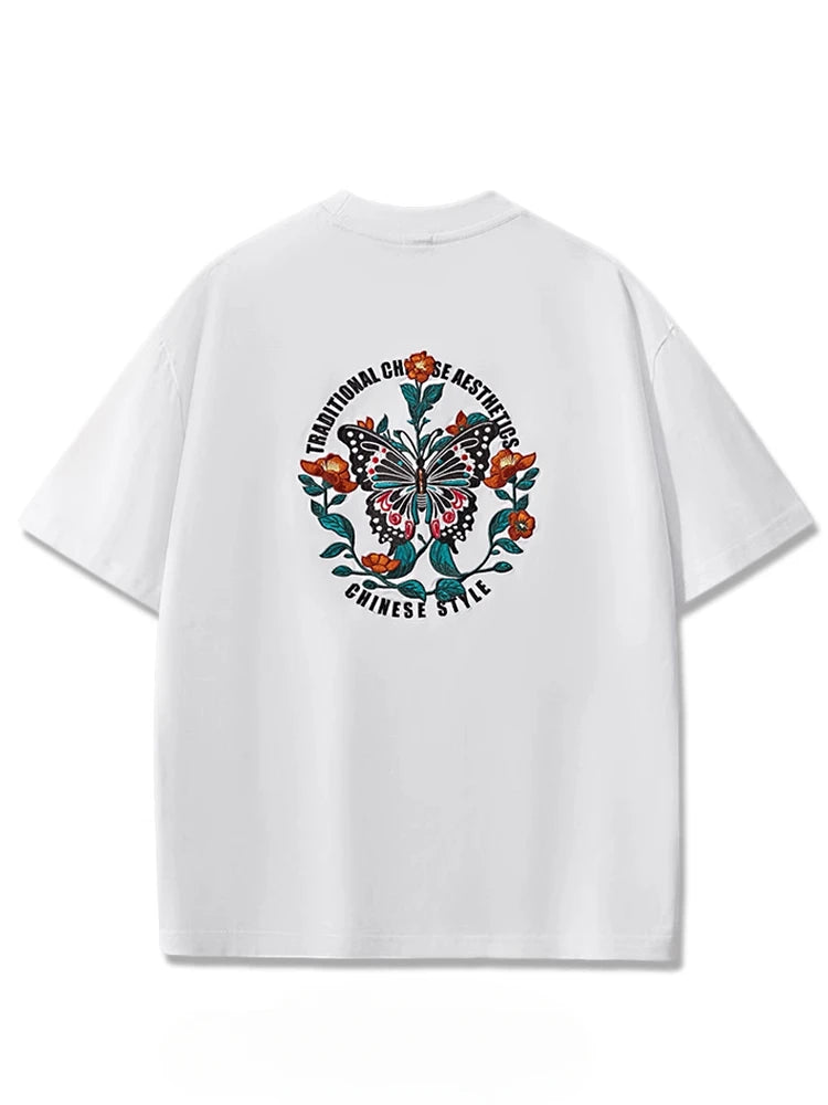 Summer Embroidery T Shirt Men Butterfly Harajuku T Shirt Women Fashion Graphic Tees Short Sleeve High Street Couple Clothes 2025