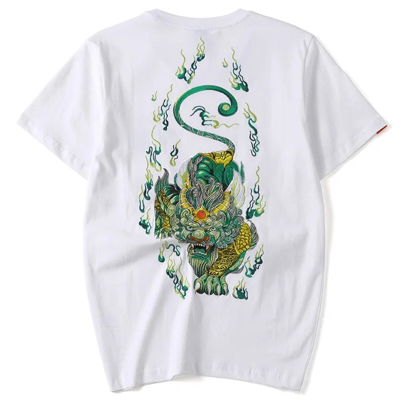 Summer Vintage T Shirt Men Streetwear Embroidery T Shirt Chinese Graphic Tees Short Sleeve Casual High Quality Loose Cool Youth