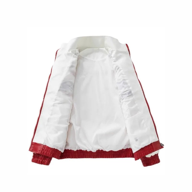 Leather Jacket Man Embroidery Letter Biker Jacket Men Fashion Racing Coat Baggy Loose Spring Autumn Windbreaker Outwear Red 2025