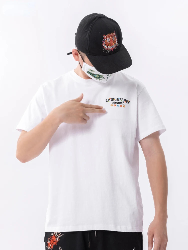 Summer Embroidery T Shirt Men Funny Vintage T Shirt Men Hip Hop Cotton Tees Shirt Short Sleeve Fashion Streetwear High Street