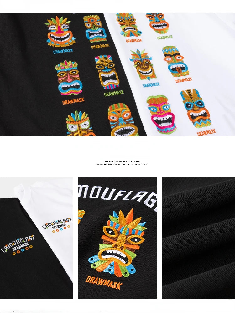 Summer Embroidery T Shirt Men Funny Vintage T Shirt Men Hip Hop Cotton Tees Shirt Short Sleeve Fashion Streetwear High Street