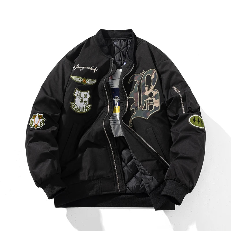 Autumn Winter Pilot Jacket Men Women Badge Star Vintage Bomber Jacket Embroidery Men Fashion Hip Hop Windbreaker Coat Streetwear
