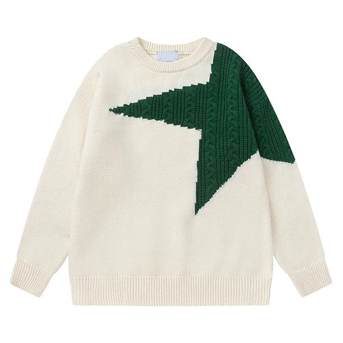 Men Women Hip Hop Japanese Sweater Fashion Knitted Geometric Cool Sweaters Men Knitwear Star Jacquard Couple Pullover Unisex