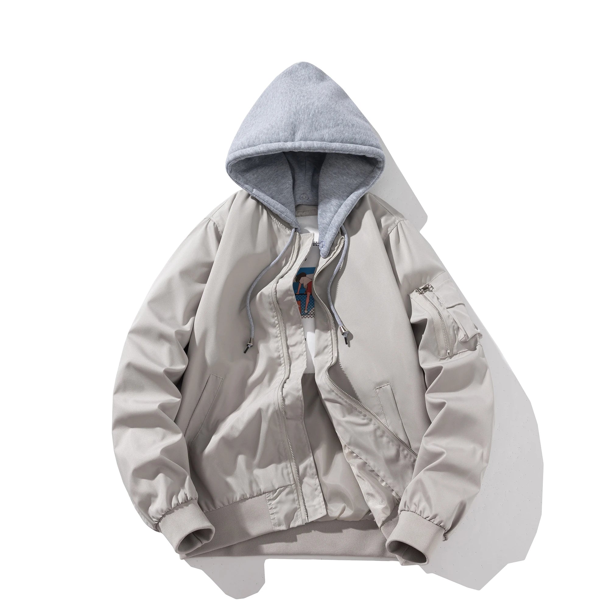 Men Bomber Jacket Autumn Winter Pilot Jacket Women Fashion Solid Baseball Coat Hooded Couple Windbreaker Pocket Streetwear Pink