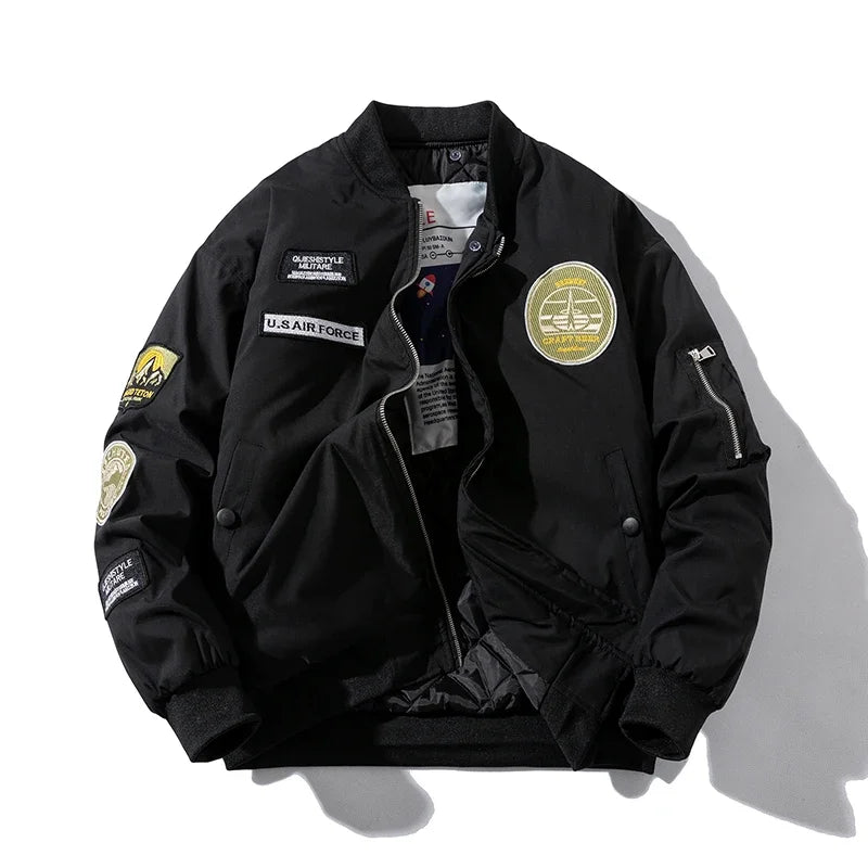 Bomber Jacket Men Army Badge Winter Pilot Jacket Military Men Women Casual Baseball Coat Hooded Parkas Windbreak Youth Male 2021