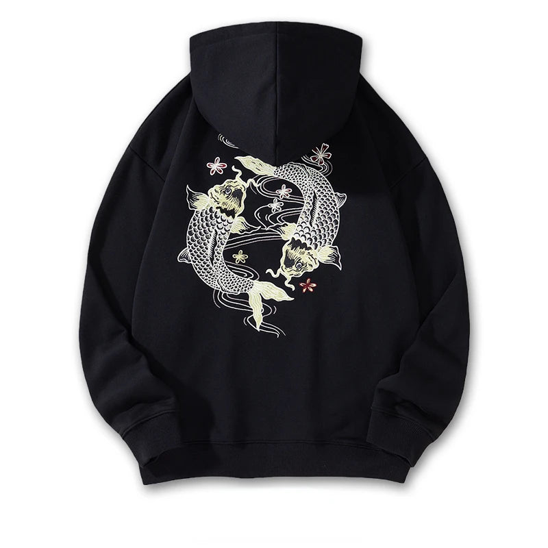 Autumn Embroidery Hoodies Men Women Chinese Carp Casual Crewneck Sweatshirt Cotton Fashion Hooded Hoodies Harajuku Unisex Male