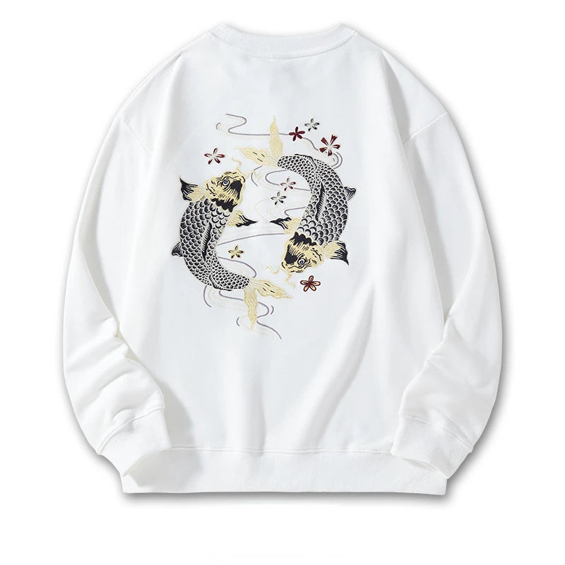 Autumn Embroidery Hoodies Men Women Chinese Carp Casual Crewneck Sweatshirt Cotton Fashion Hooded Hoodies Harajuku Unisex Male