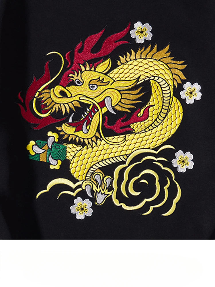 Crewneck Sweatshirt Men Casual Embroidery Hoodies Vintage Chinese Hip Hop Warm Fleece Pullover Cotton Harajuku Streetwear Youth