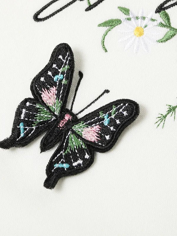 Casual Harajuku Hoodies Man Daisy Butterfly Embroidery Hoodies Women Oversize Hooded Sweatshirts Loose Couple Hoody Pullover