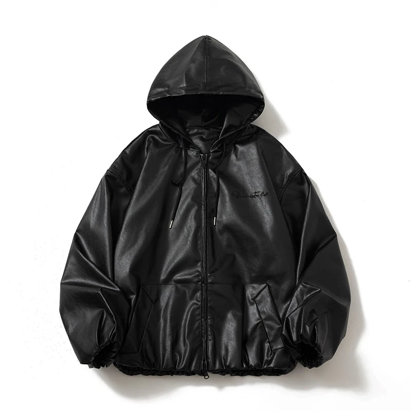 Leather Jacket Men Baggy Vintage Hip Hop Leather Coat Man Casual Autumn Winter Warm Moto Motorcycle Jacket High Street Black
