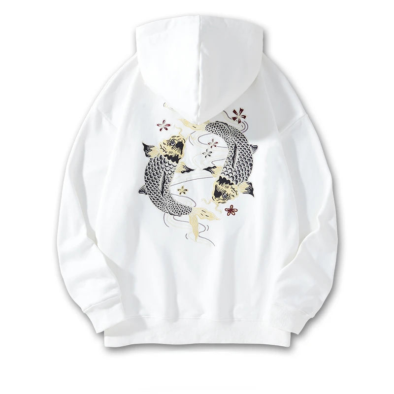 Autumn Embroidery Hoodies Men Women Chinese Carp Casual Crewneck Sweatshirt Cotton Fashion Hooded Hoodies Harajuku Unisex Male