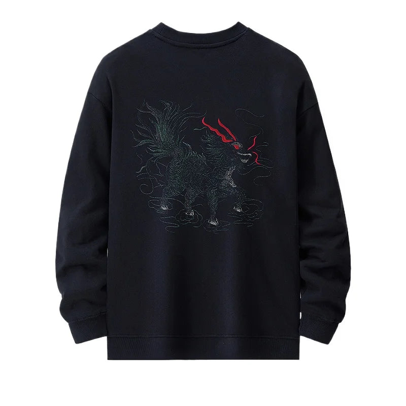 Embroidery Hoodies Men Casual Vintage Hoodies Man Chinese Harajuku Cotton Fashion Hip Hop Sweatshirt Pullover High Quality Male