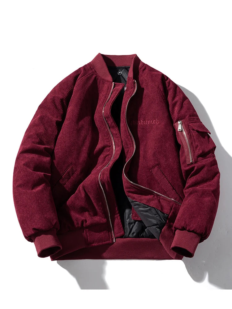Fashion Bomber Jacket Man Vintage Letter Embroidery Pilot Jacket Women Solid Cotton Corduroy Autumn Winter Coat Hooded Designer