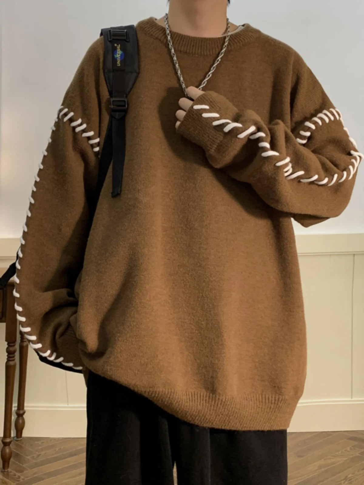 Autumn Fashion Vintage Knitted Sweater Men Hip Hop Sweater Knitwear Sweater Harajuku Japanese Solid Color Casual Pullover Male