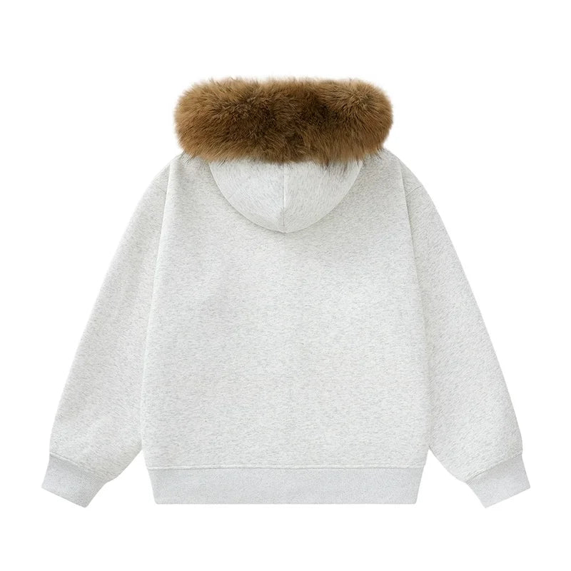 Fashion Hoodie Man Big Size Oversize Hoodies Women Fur Collar Solid Color Hooded Sweatshirt Casual  American Vintage Zipper 2025