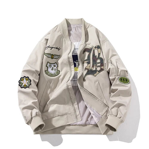 Autumn Winter Pilot Jacket Men Women Badge Star Vintage Bomber Jacket Embroidery Men Fashion Hip Hop Windbreaker Coat Streetwear