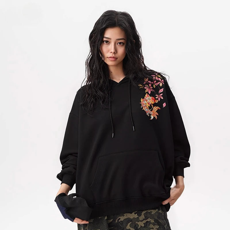 Fashion Embroidery Hoodies Man Brocaded Carp Sweatshirt Women Harajuku Hoodies Oversize Chinese Vintage Hoody Couple Pullover