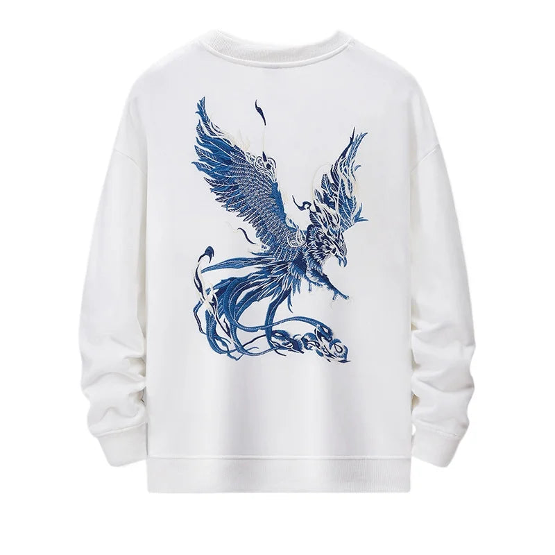 Men Embroidery Hoodies Pullover Phoenix Harajuku Crewneck Sweatshirt Women Cotton Chinese Fashion Streetwear Vintage Hoodies