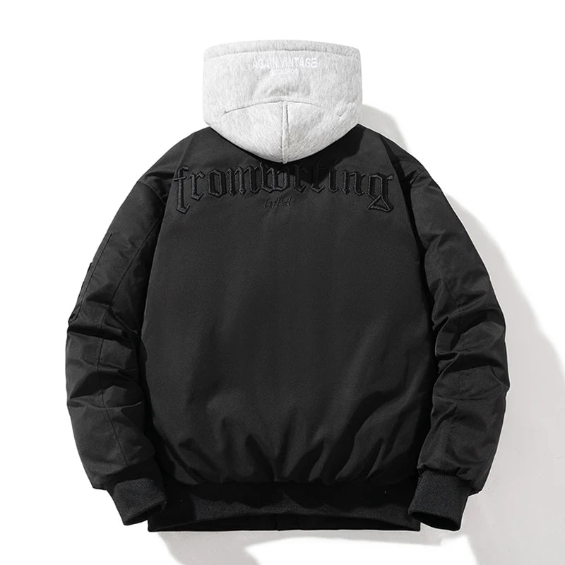 Autumn Winter Pilot Jacket Men Air Force Bomber Jacket Vintage Letter Embroidery Jacket Hip Hop Baseball Coat Hooded Casual 2023