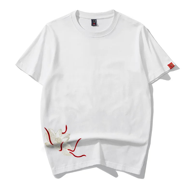 Summer Men T Shirt Harajuku Dragon Embroidery T Shirt Chinese Vintage Tees Tops Cotton Short Sleeve Casual  Streetwear 09s Youth