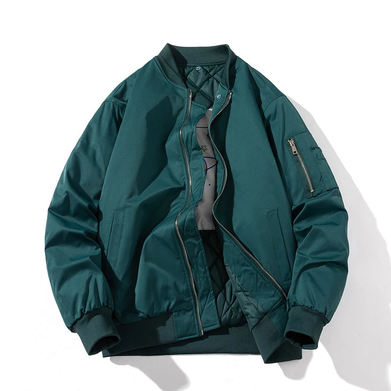 Autumn Winter Pilot Jacket Men Women Solid Bomber Jacket Vintage Fashion Casual Windbreaker Coat Hooded Couple Parkas Blue Khaki