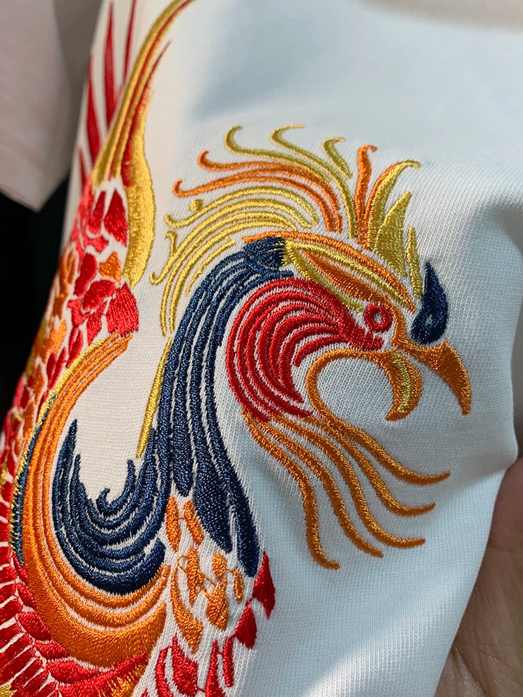 Summer T Shirt Man Harajuku Phoenix Embroidery T Shirt Woman Vintage Hip Hop Tees Fashion Short Sleeve Chinese Cool Streetwear