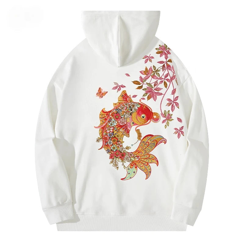 Fashion Embroidery Hoodies Man Brocaded Carp Sweatshirt Women Harajuku Hoodies Oversize Chinese Vintage Hoody Couple Pullover