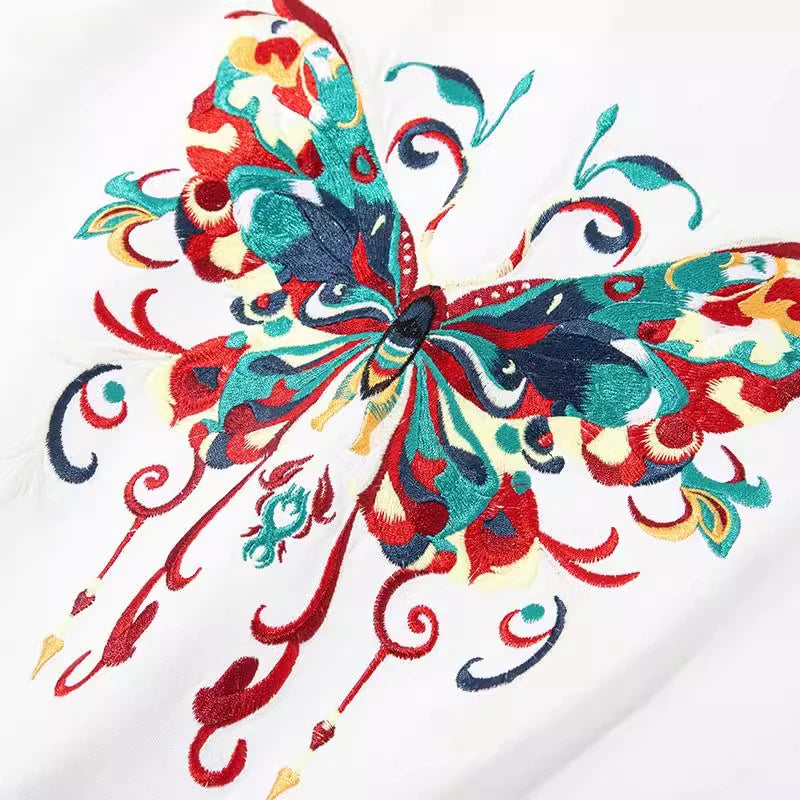 Men Embroidery T Shirt Butterfly Graphic T Shirts Women Fashion Hip Hop Designer Tees Cotton Short Sleeve High Street Unisex