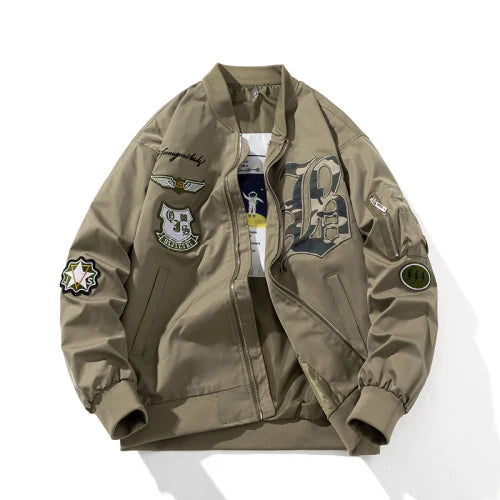 Autumn Winter Pilot Jacket Men Women Badge Star Vintage Bomber Jacket Embroidery Men Fashion Hip Hop Windbreaker Coat Streetwear