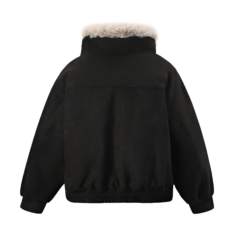 Leather Jackets Man Winter Warm Vintage Motorcycle Coat Fur Collar American Casual Outenwear Retro Baggy Streetwear Original