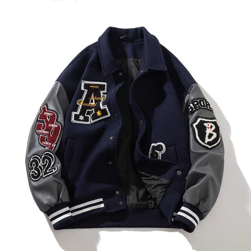 Winter Fashion Varsity Jacket Man Leather Sleeves Letter Embroidery Hip Hop Woolen Coat Women Vintage Thick Warm American Button