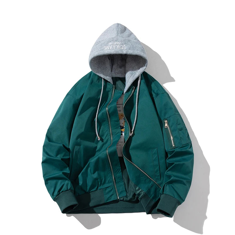 Autumn Winter Pilot Jacket Men Women Solid Bomber Jacket Vintage Fashion Casual Windbreaker Coat Hooded Couple Parkas Blue Khaki