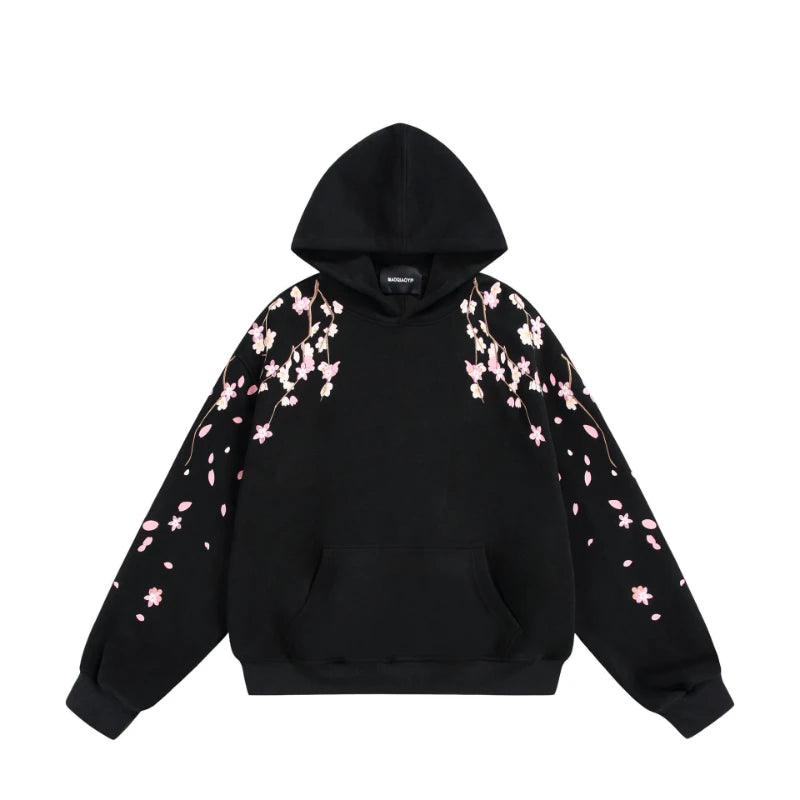 Embroidery Hoodies Man Flower Fashion Harajuku Hoodies Women Casual Loose Hoody American Sweatshirt Hooded Pullover Oversize