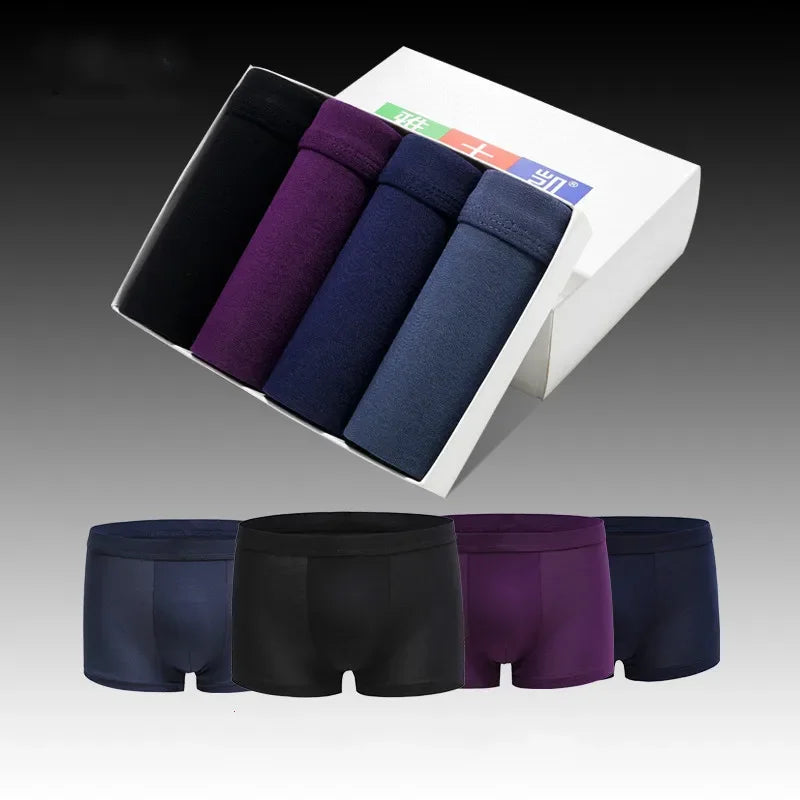 4 pcs Mens Underwear Boxers Shorts Solid Modal Ice Silk Boxer Male Underwear Sexy Breathable Youth Big Size 5XL 6XL 7XL