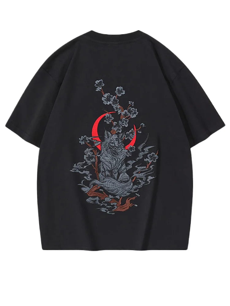 Summer Vintage T Shirt Men Fashion Embroidery T Shirt Women Harajuku Graphic T Shirts Fox Chinese Short Sleeve Loose Cool Unisex